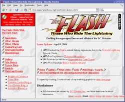 [Screenshot of a later revision of the original site design, with frames (viewed in Firebird)]