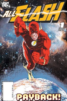 Cover: The Flash runs toward the viewer against a backdrop of space and the planet Earth