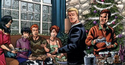 [Christmas on Earth-51: Jean Loring, Sue and Ralph Dibny, Iris and Barry Allen, Ray Palmer]