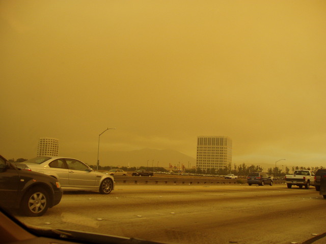 Smoke fills the sky in this view from Irvine.  Yes, the light really was that yellow.