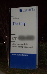 Real estate sign proclaiming 'For Lease: The City'