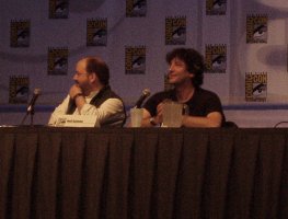 [Dave McKean (left) and Neil Gaiman (right) at Friday's MirrorMask panel]