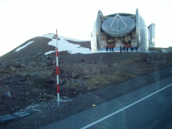 Observatory and snow pole