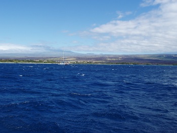 Catamaran in Waikoloa Bay, Mauna Kea in the background