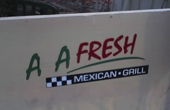 Baja Fresh sign with missing letters: A A Fresh