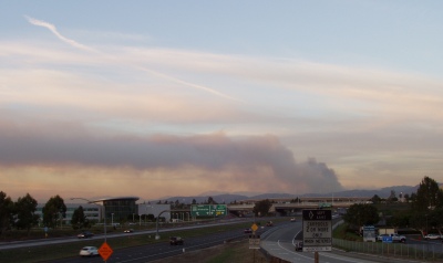 Sierra Fire smoke seen from 133/Barranca bridge, Tuesday evening