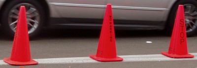 Traffic cones with varying labels