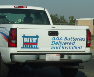 Pick-up truck: 'AAA Batteries Delivered and Installed'