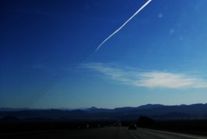 Contrail and shadow, with contrast enhanced