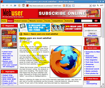 Screenshot of WebUser Article: Opera headline, Firefox Logo