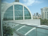 Balcony and ledge at front of convention center.