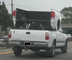 Pick-up truck carrying a truck bed.