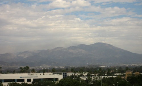 Gray mountains covered with ash