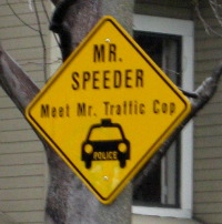 Sign: Mr. Speeder, Meet Mr. Traffic Cop