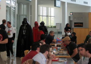 Darth Vader and his entourage march though the food court.