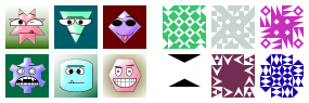 6 Wavatars to the left, 6 Identicons to the right