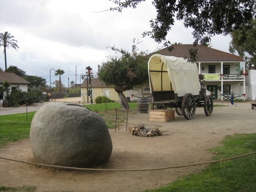Old Town San Diego wagon and rock