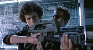 Ripley with a gun (Aliens)