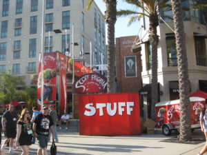 A giant banner declares that you can get STUFF here.
