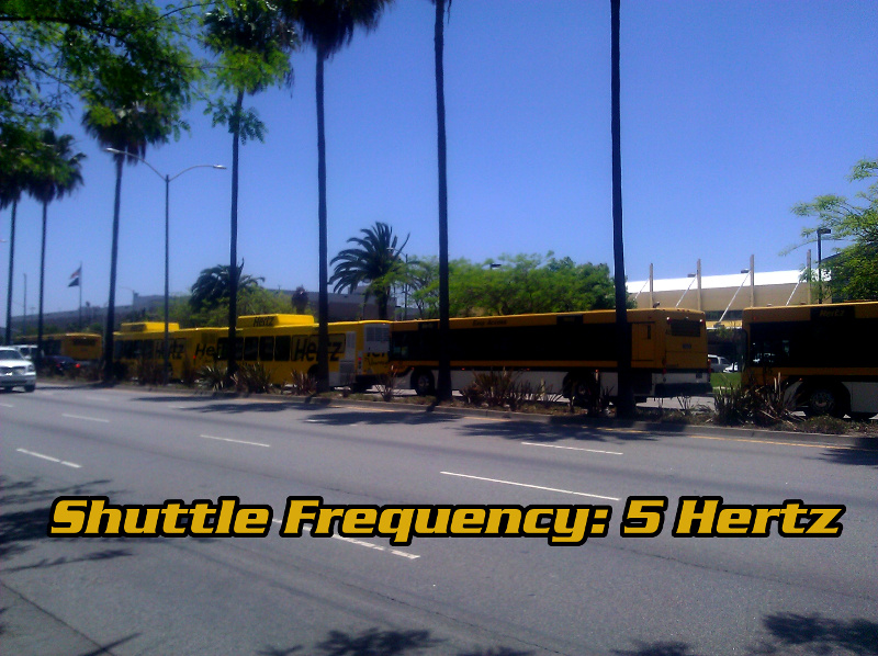 5 Hertz airport shuttle buses in a row