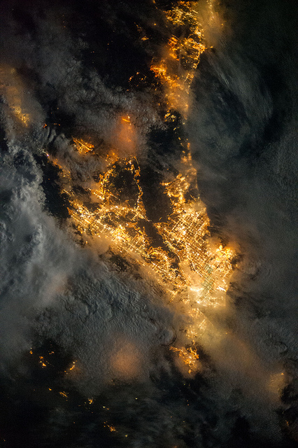 Southern California at night from space (via NASA).