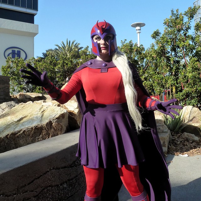 A female Magneto cosplayer.