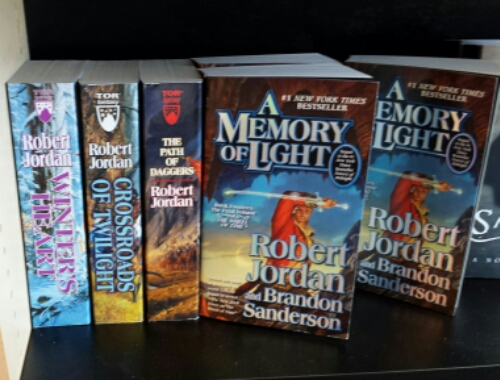Wheel of Time books on a bookstore's shelf