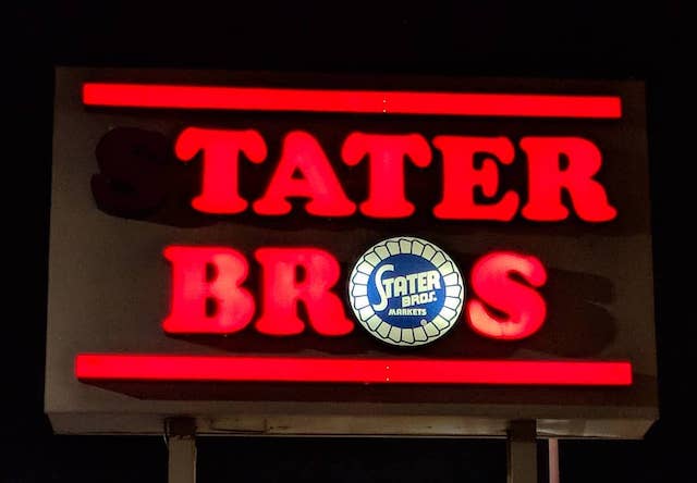 Tater Bros. (Stater Bros sign with the S unlit)