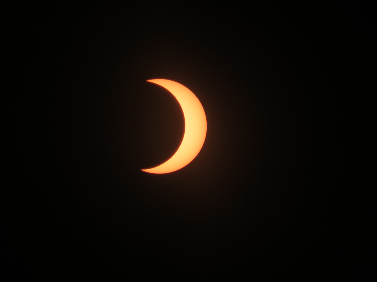 Yellow-orange crescent on a black background.